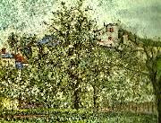 handelstradgard med blommande trad, Camille Pissarro